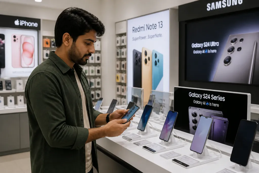 person browsing smartphone shop