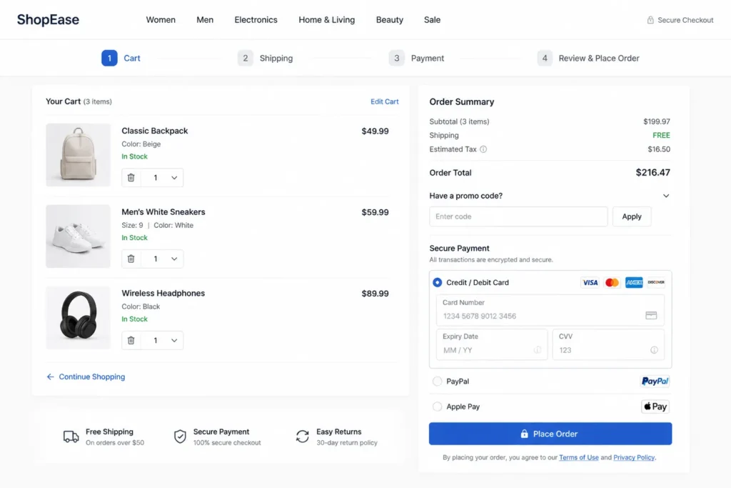 online shopping cart checkout